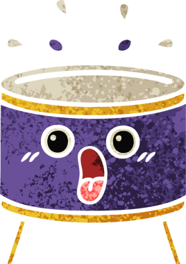 Bir insan tarafından çizilmiş davulun retro çizim tarzı karikatürü