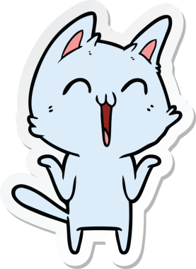 Bir insan tarafından çizilmiş mutlu çizgi film kedisinin çıkartması.