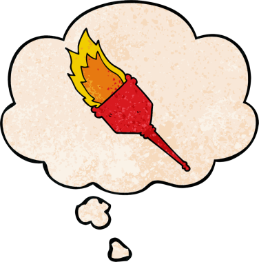 bir insan tarafından çizilmiş grunge desen biçiminde düşünce baloncuğu ile yanan çizgi film meşalesi