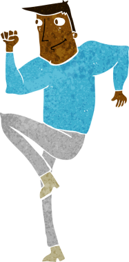 Çizgi filmdeki adam bir insan tarafından çizilmiş yerde koşuyor.