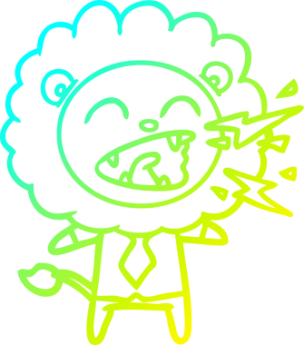 Bir insan tarafından çizilmiş kükreyen aslan işadamının soğuk çizgi çizimi.