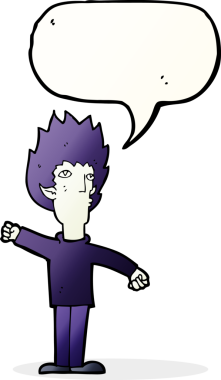 Bir insan tarafından çizilmiş konuşma balonu olan bir vampir adam.