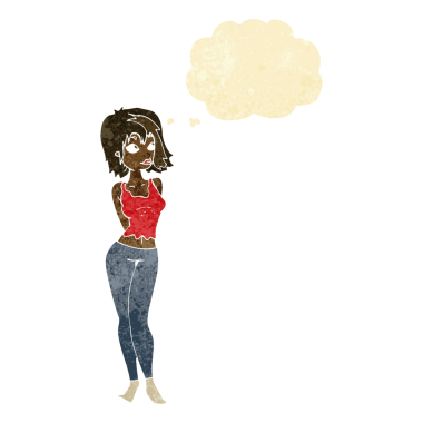 Bir insan tarafından çizilmiş düşünce balonu olan çekici bir kız.