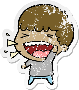 Bir insan tarafından çizilmiş gülen bir karikatür çıkartması.