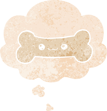 Düşünce baloncuğu ile çizgi film kemiği grunge sıkıntılı retro stil bir insan tarafından çizilmiş