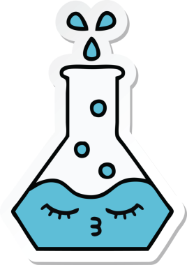 Bir insan tarafından çizilmiş sevimli bir karikatür bilim şişesinin etiketi.