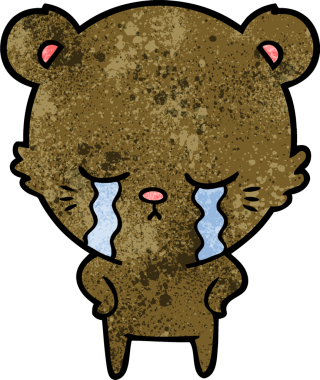 Bir insan tarafından çizilmiş ağlayan çizgi film ayısı.