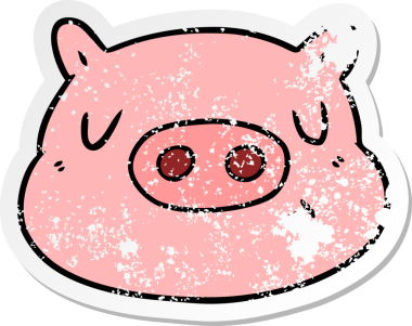 Bir insan tarafından çizilmiş domuz suratlı karikatür çıkartması.