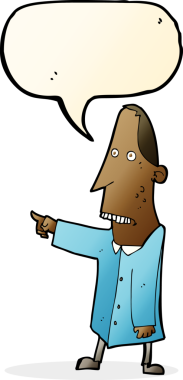 Bir insan tarafından çizilmiş konuşma balonuyla işaret eden çirkin bir adam.