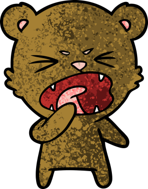 Kızgın çizgi film ayısı bir insan tarafından çizilmiş bağırıyor