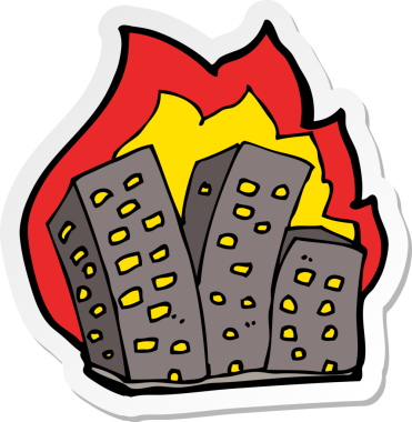 Bir insan tarafından çizilmiş yanan binaların çıkartması.