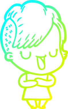 Hipster saç kesimi bir insan tarafından çizilmiş hoş bir çizgi film kızı çizimi.