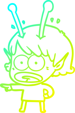 Bir çizgi film karakteri, bir insan tarafından çizilmiş soğuk gradyan çizimi.