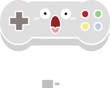 Bir insan tarafından çizilmiş bir oyun denetleyicisinin düz renk retro karikatürü