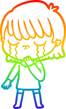 Gökkuşağı gradyan çizimi bir insan tarafından çizilmiş ağlayan bir çizgi kadın çizimi