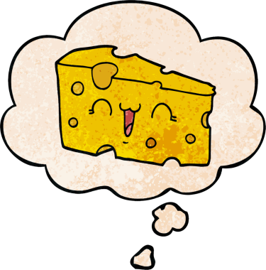 Bir insan tarafından çizilmiş grunge desenli düşünce baloncuklu çizgi film peyniri.