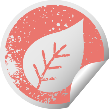 Bir insan tarafından çizilmiş sonbahar yaprağının çizilmiş dairesel kabuk soyma etiketi.