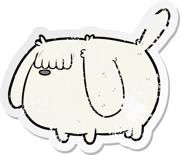 Bir insan tarafından çizilmiş komik bir köpeğin sıkıntılı çıkartması.