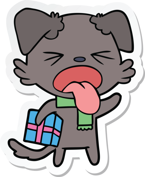 Bir insanın çizdiği yılbaşı hediyeli tiksindirici bir köpeğin çıkartması.