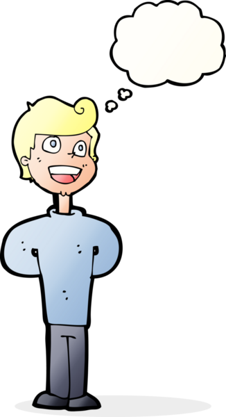 Bir insan tarafından çizilmiş düşünce balonlu mutlu adam çizgi filmi.