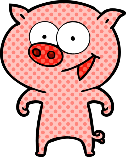 Bir insan tarafından çizilmiş neşeli domuz çizgi filmi.