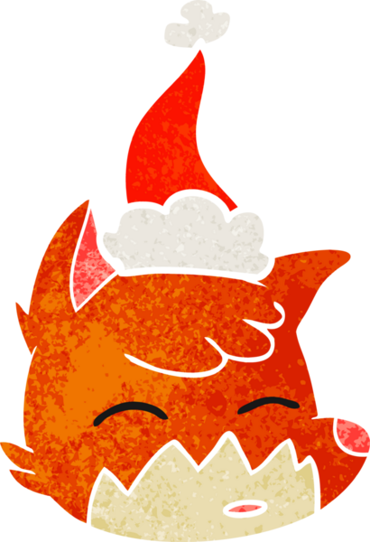 Bir insan tarafından çizilmiş Noel Baba şapkası giyen tilki suratlı eski bir karikatür.