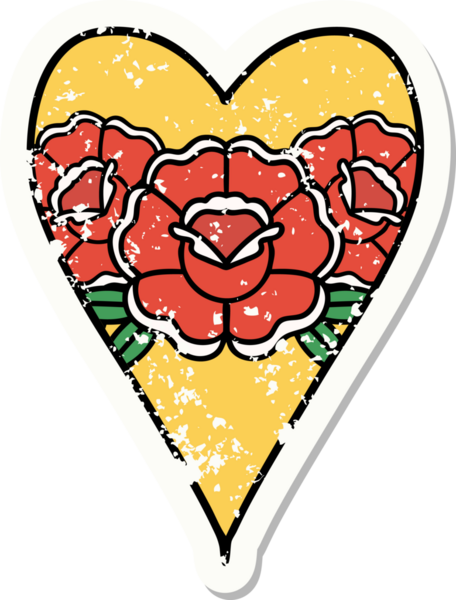 Geleneksel bir kalp stili ve bir insan tarafından çizilmiş çiçek dövmesi.