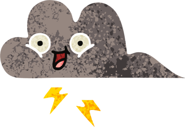 Bir insan tarafından çizilmiş bir fırtına bulutunun retro çizim tarzı karikatürü