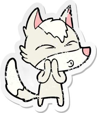 Bir insan tarafından çizilmiş bir kurt çizgi filminin hüzünlü çıkartması.