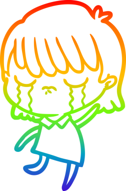 Gökkuşağı gradyan çizimi bir insan tarafından çizilmiş ağlayan bir çizgi kadın çizimi