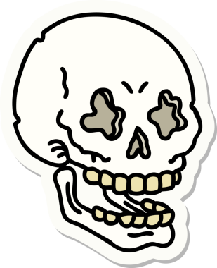 Bir insan tarafından çizilmiş bir kafatasının geleneksel stiliyle dövme çıkartması.