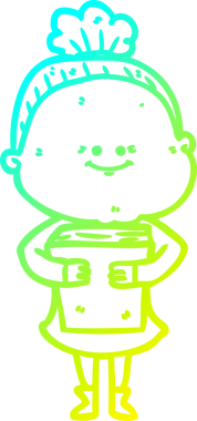 Bir insan tarafından çizilmiş, mutlu, yaşlı bir kadının çizimi.