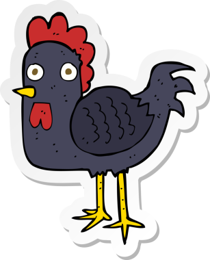 Bir insan tarafından çizilmiş çizgi film tavuğunun çıkartması.