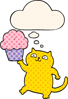 Bir insan tarafından çizilmiş, düşünce baloncuklu çizgi film kedisi.