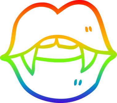 Gökkuşağı gradyan çizgisi bir insan tarafından çizilmiş vampir ağzının çizimi