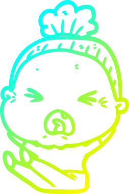 Bir insan tarafından çizilmiş kızgın yaşlı bir kadının soğuk çizgi çizimi.