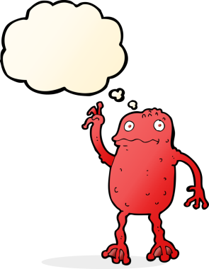 Bir insan tarafından çizilmiş düşünce baloncuklu zehirli kurbağa çizgi filmi.