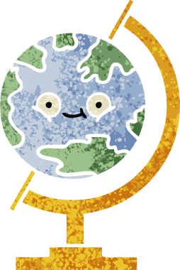 Bir insan tarafından çizilmiş bir dünyanın retro çizim stili karikatürü