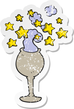 Bir insan tarafından çizilmiş sihirli bir karikatürün gerilimli yapıştırması.