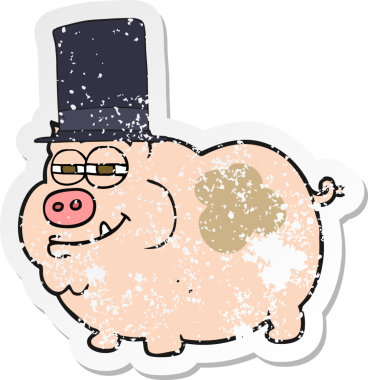 Bir insan tarafından çizilmiş zengin bir domuzun gerilimli çıkartması.