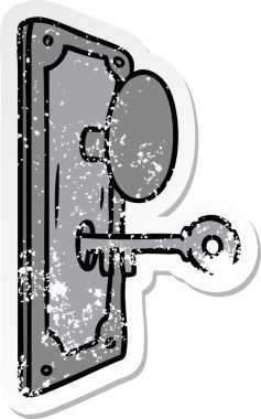 Bir insan tarafından çizilmiş bir kapı kolunun çizilmiş karikatür yapıştırması.