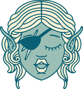 Retro Dövme Tarzı Elf düzenbaz karakter yüzü Bir insan tarafından çizildi