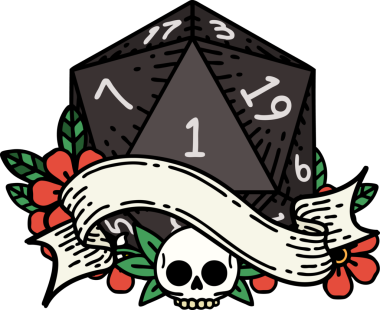 Retro Dövme Biçimi Doğal Bir d20 zar bir insan tarafından çizildi