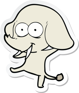 Bir insan tarafından çizilmiş mutlu bir filin çıkartması.