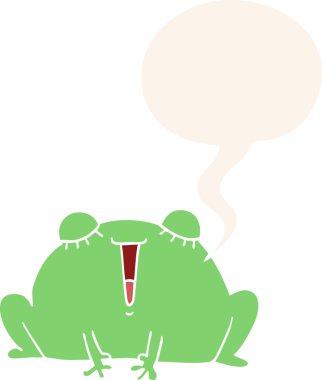 Bir insan tarafından çizilmiş konuşma baloncuğu olan sevimli çizgi film kurbağası.