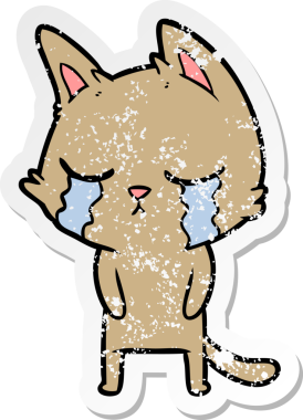 Bir insan tarafından çizilmiş ağlayan bir çizgi film kedisinin sıkıntılı çıkartması.