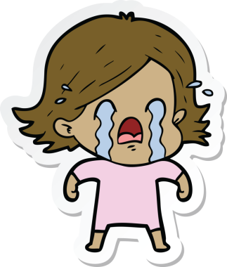 Bir insan tarafından çizilmiş, ağlayan bir karikatür kadının çıkartması.