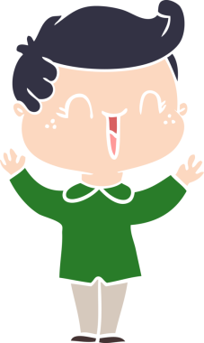 Bir insan tarafından çizilmiş düz renkli çizgi film karakteri.