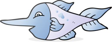 Bir insan tarafından çizilmiş karikatür kılıç balığı.