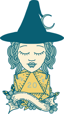 Bir insan tarafından çizilmiş 20 D20 zarlı Retro Dövme Tarzı insan büyücüsü